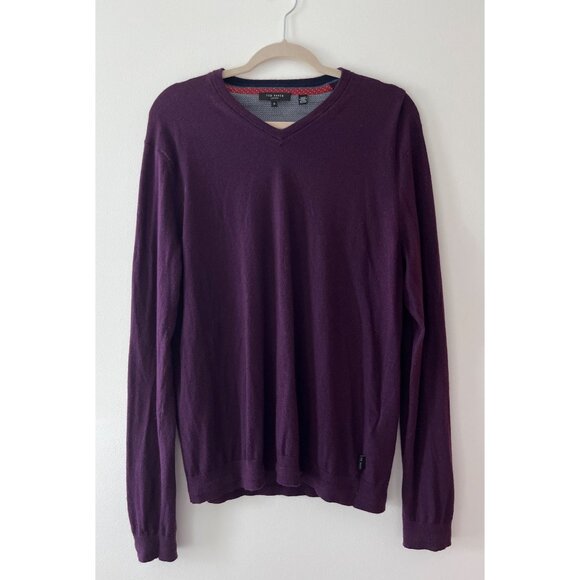Ted Baker Dark Purple Men's V-Neck Knit Sweater Wool Cashmere SIlk Blend Size 6 - Picture 1 of 7